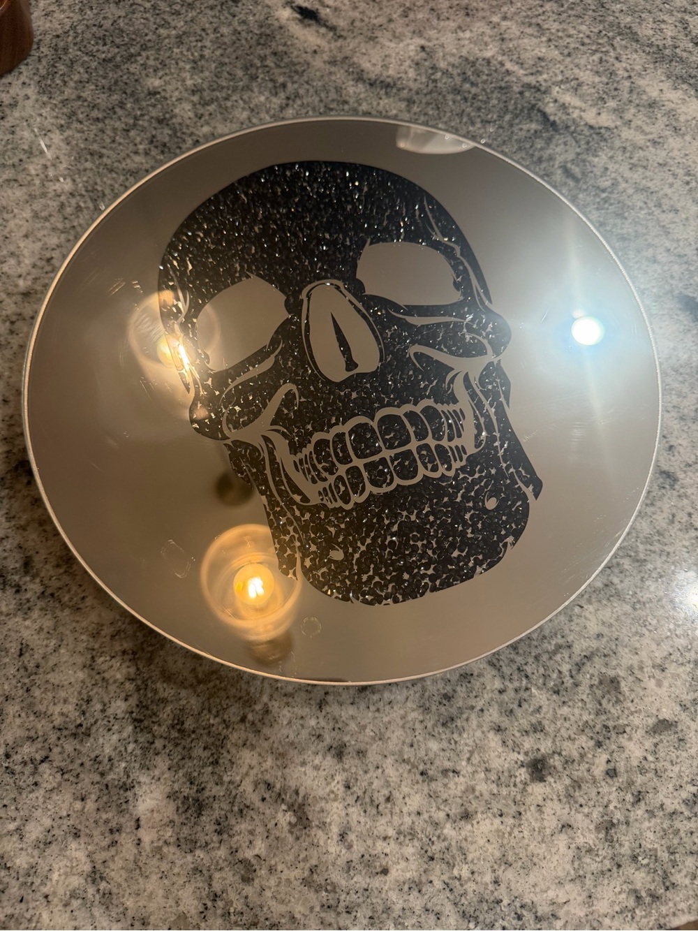 Halloween Skull Decorative lazy Susan Plate - Black and Silver